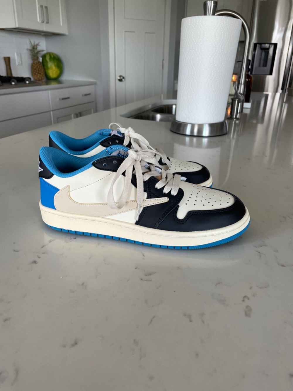 Nike Cactus Jack Air Jordan Sneakers in White, Black & Blue - Size 8